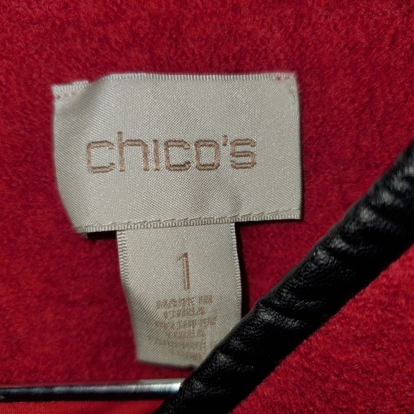 Chicos Womens Boiled Wool Long Vest Size 1 Vegan Leather Trim Pockets Red - Picture 3 of 3